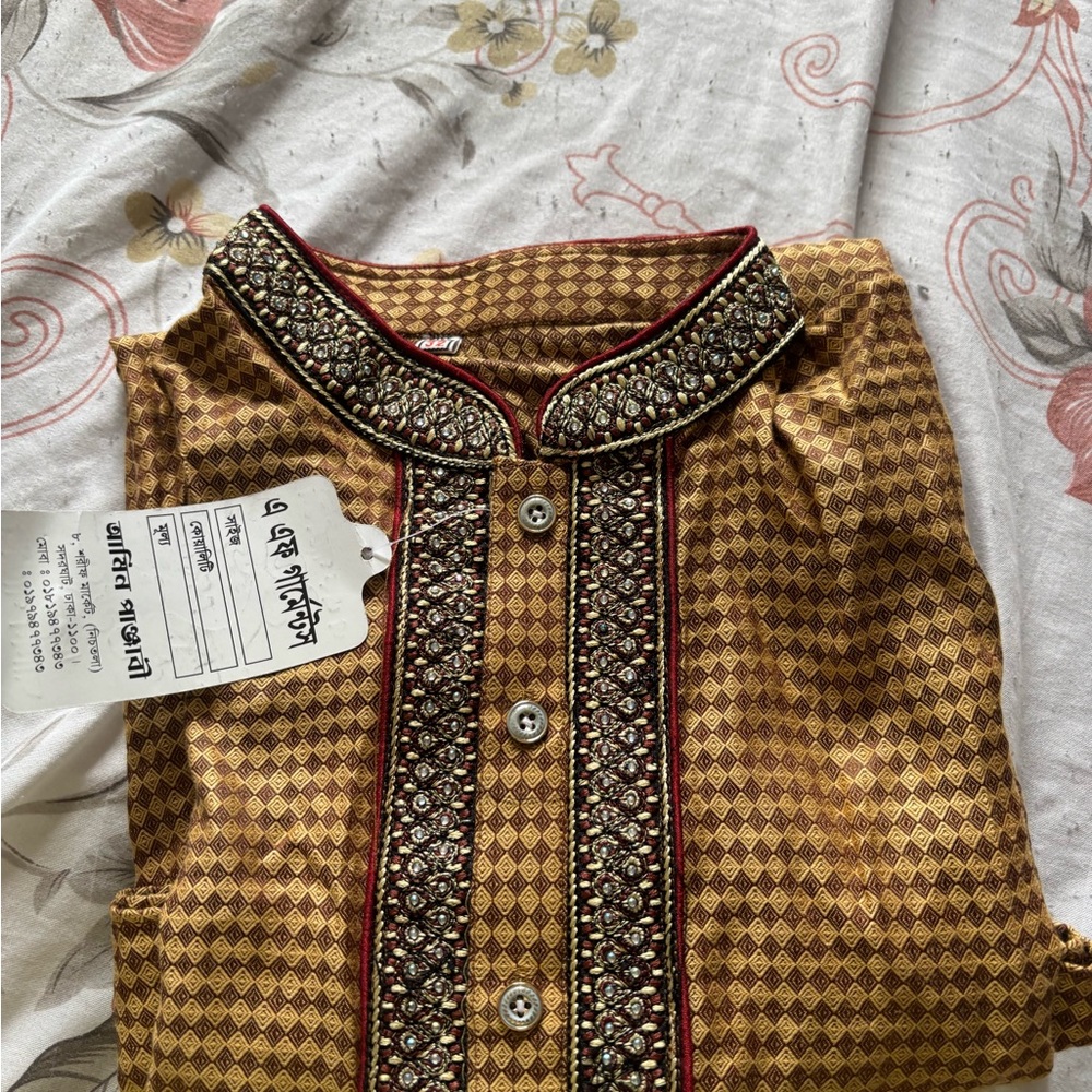 Embroidered Gold one pc Kurta panjabi
